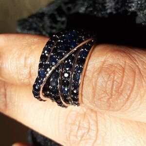 925 Genuine Midnight Blue Sapphire Highway Band Ring.  LUXURY, HEIRLOOM.